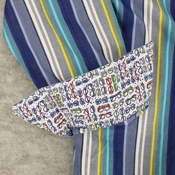 Luchiano Visconti Limited Edition Shirt Mens XS Blue Green Striped Eyeglasses - Picture 4 of 7